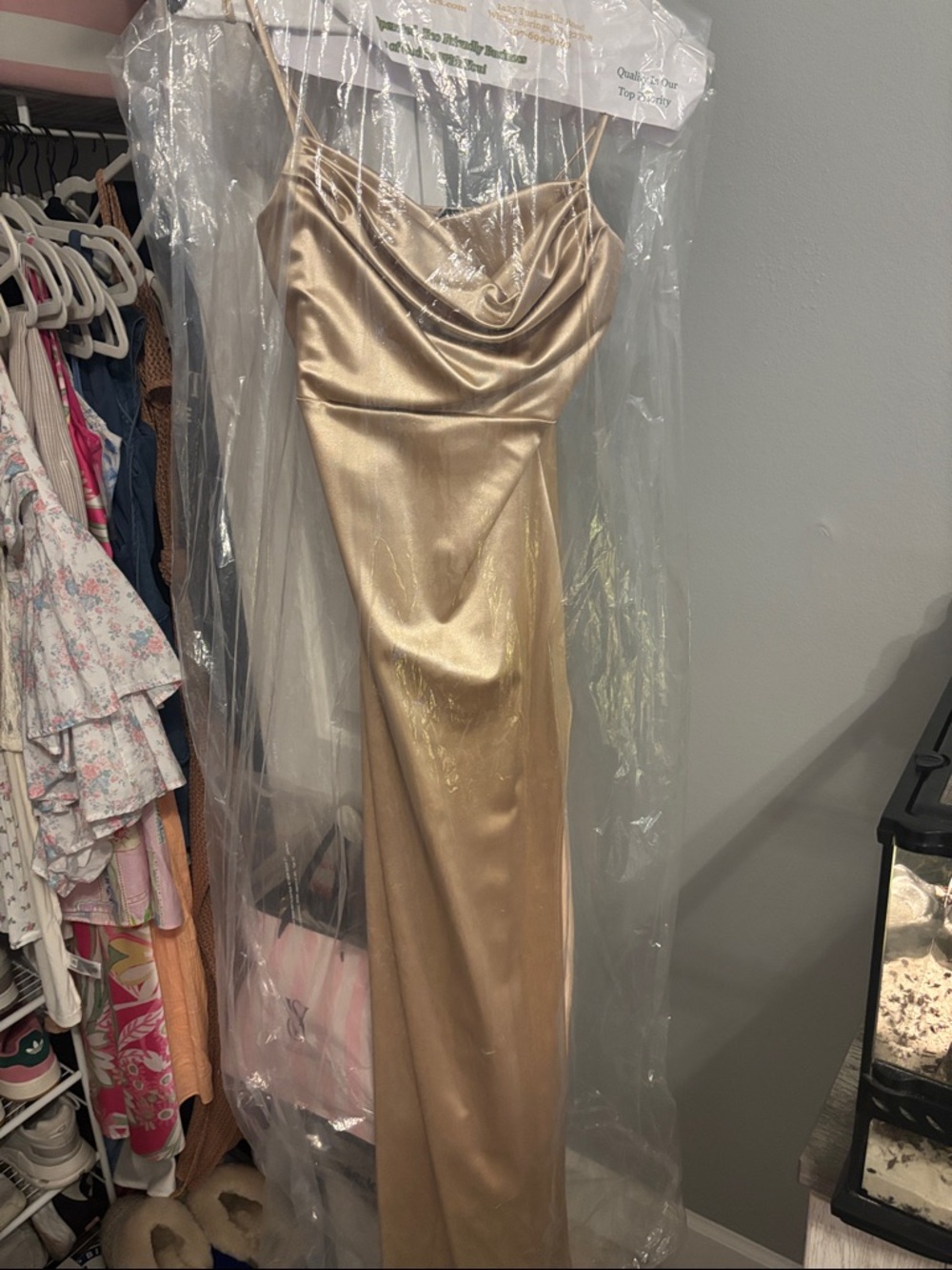 Windsor Mauve Satin Maxi prom Dress - gold- Mauve